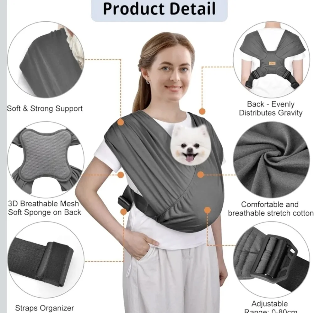 Gray Pet Sling Carrier for Small Dogs